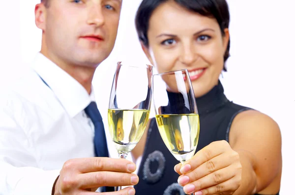 Portrait of young nice couple celebrating some occasion — Stock Photo, Image