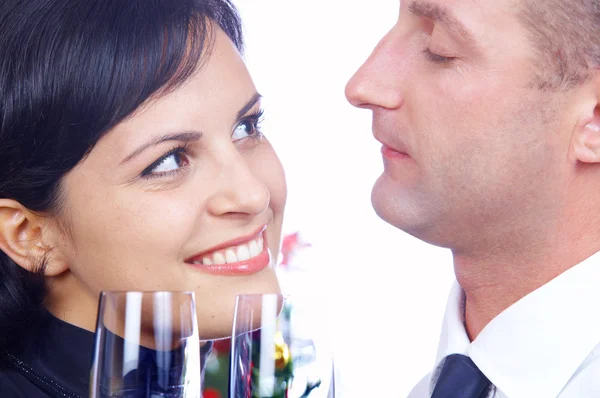 Portrait of young happy couple in domestic environment — Stock Photo, Image