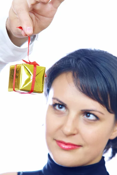 Portrait of young nice couple celebrating some occasion — Stock Photo, Image