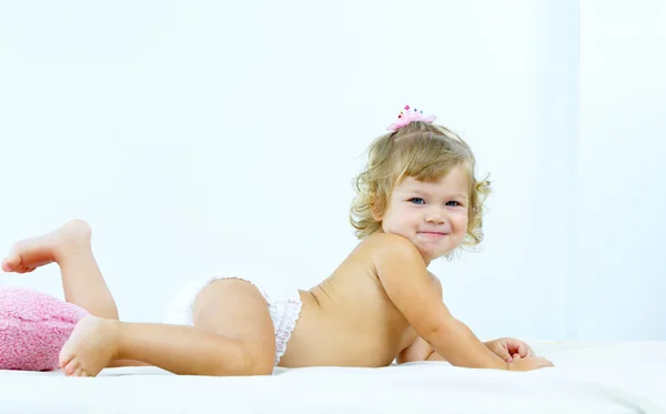 High key portrait of young baby on white back — Stock Photo, Image