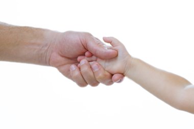 babys palm beyaz arka plan üzerinde tutan el görünümünü mans