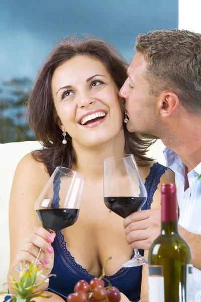 Portrait of young happy couple in domestic environment — Stock Photo, Image