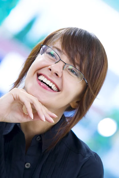 Portrait of young pretty women discussing project in office environment — Stock Photo, Image