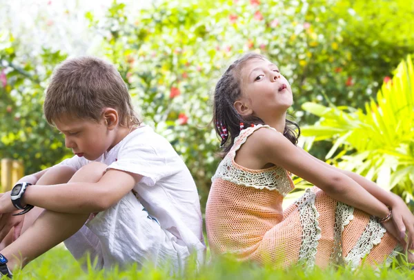 Portrait of little kids having good time in summer environment — Stock Photo, Image