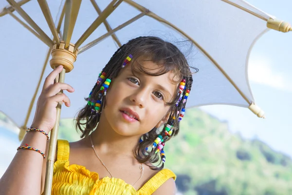 Portrait of little girl having good time in summer environment — Stock Photo, Image