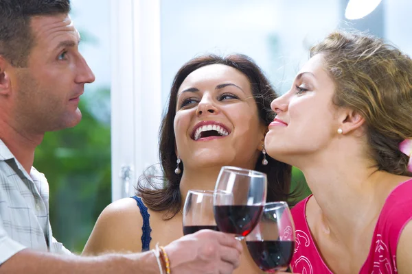 Portrait of young happy attractive having some wine — Stock Photo, Image