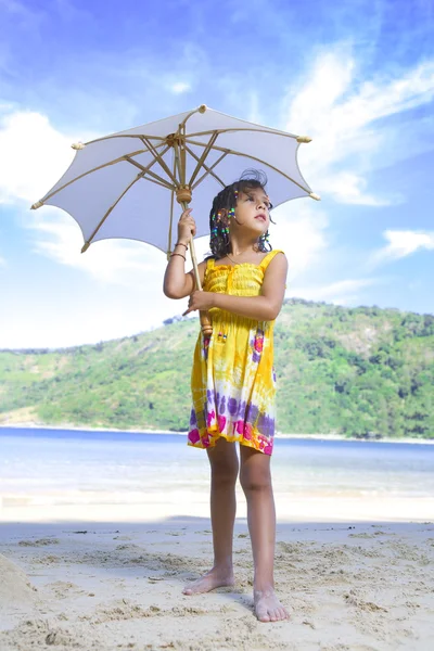 Portrait of little girl having good time in summer environment — Stock Photo, Image