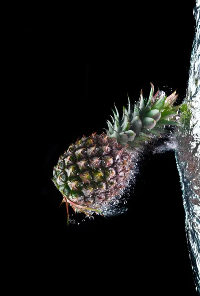 View of two nice fresh pineapples on black background — Stock Photo, Image