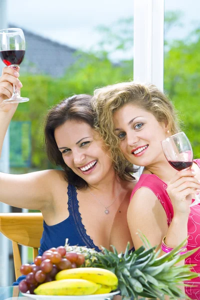 Portrait of two young attractive girls having good time — Stock Photo, Image