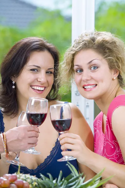 Portrait of two young attractive girls having good time — Stock Photo, Image