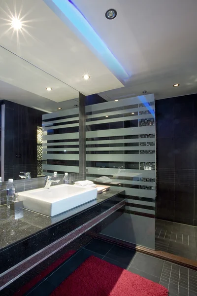 View of nice glassed stylish bathroom interior — Stock Photo, Image