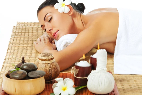 Portrait of young beautiful woman in spa environment — Stock Photo, Image