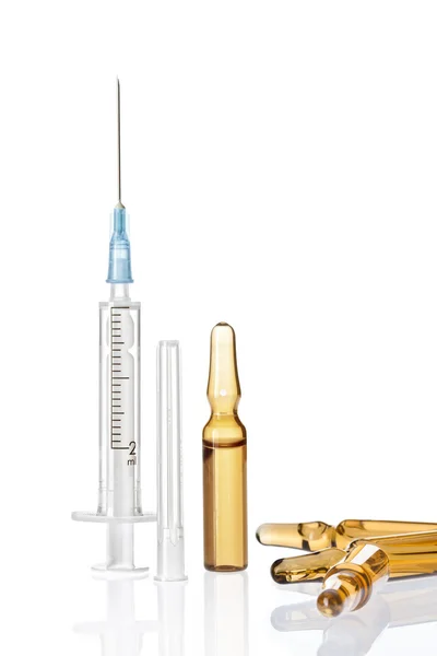 Close up view of white plastic syringe on white back — Stock Photo, Image