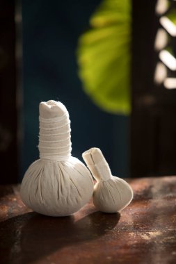 Bitkisel masaj görüntüsünü kapatın. Yeşil sırta sıkıştırın.. 