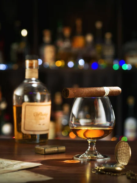 Logos Trademarks Self Made Labels Close View Cigar Bottle Whiskey — Stock Photo, Image