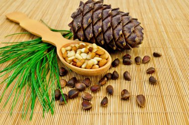 fındık ve sedir bambu hasır üzerinde koni