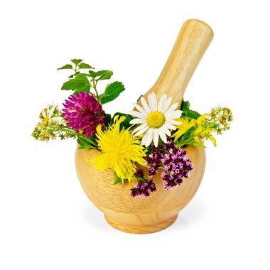 Mortar with herbs clipart