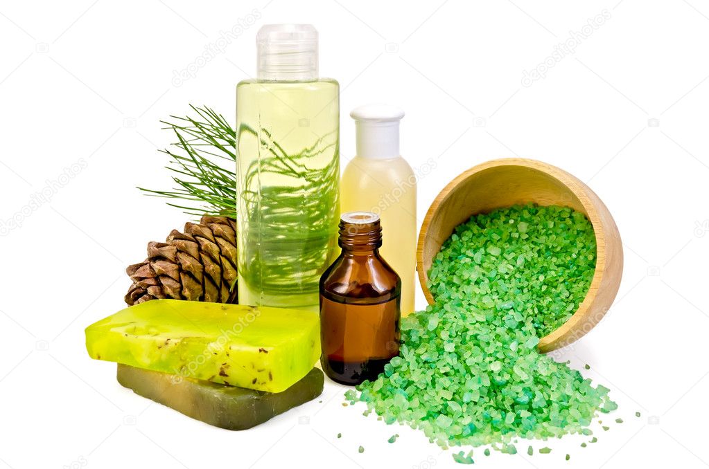Oil with toiletries and cedar cones