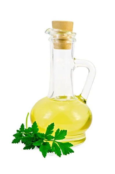 Vegetable oil in a carafe with parsley — Stock Photo, Image