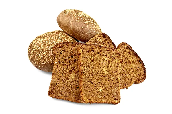 Rye bread and two buns with sesame — Stock Photo, Image