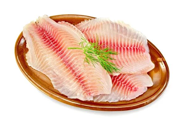 Fillets tilapia in a pottery — Stock Photo, Image