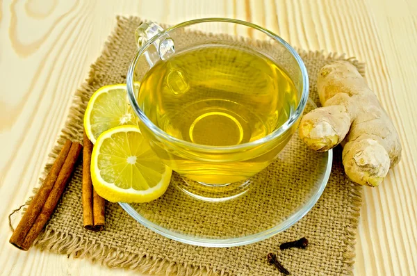 Herbaty imbir na płótnie serwetka — Zdjęcie stockowe