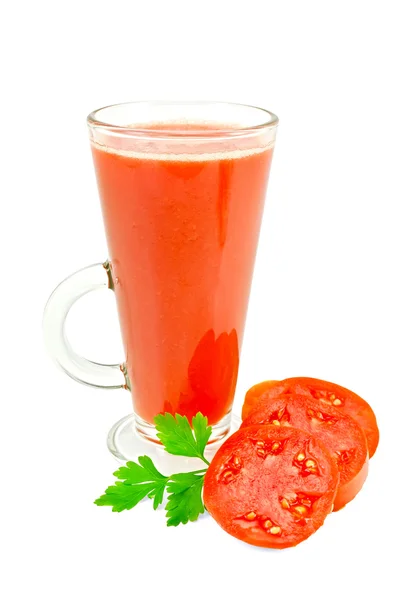 Sok pomidorowy w wysokiej szklance z natką pietruszki — Zdjęcie stockowe