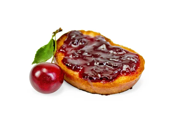 Chléb s třešňovým džemem a cherry — Stock fotografie