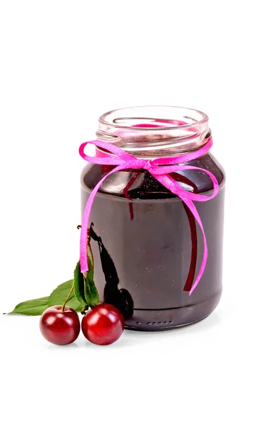 Jam cherry in a glass jar — Stock Photo, Image
