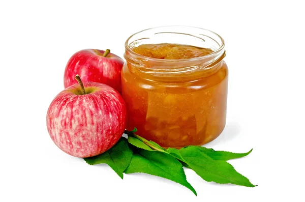 Marmellata di mele con mele e foglie — Foto Stock