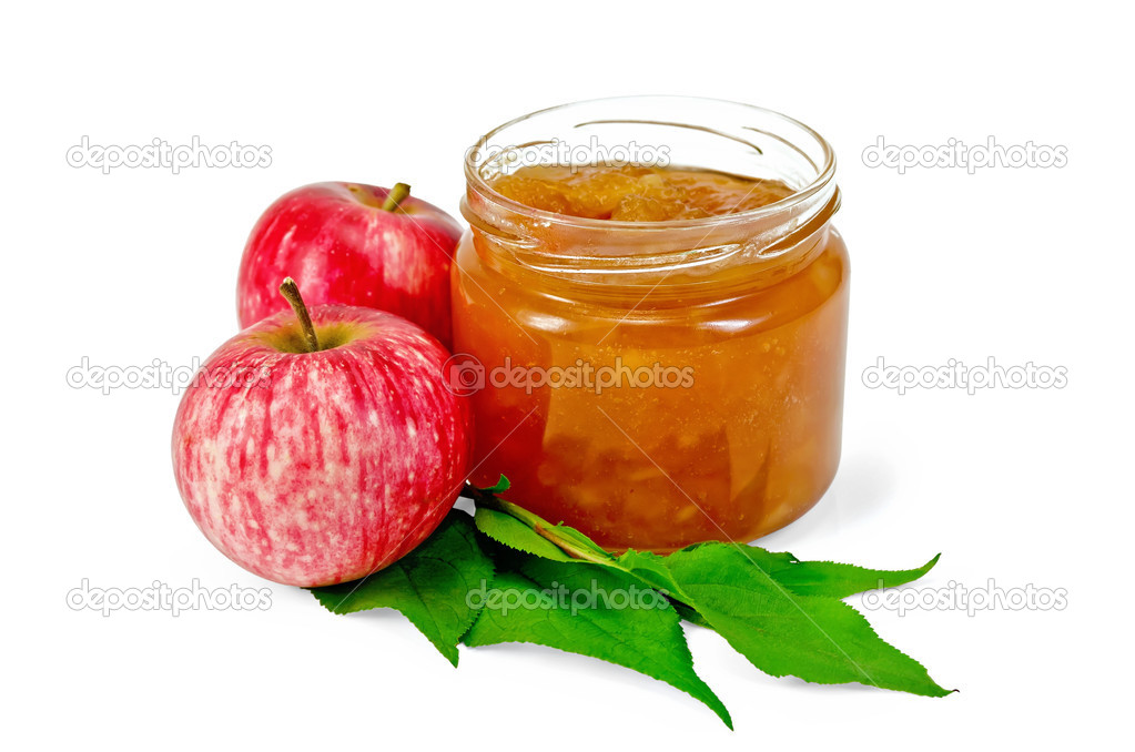 Jam apple with apples and leaves