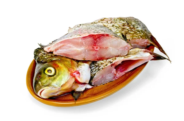 Bream raw in a clay plate — Stock Photo, Image