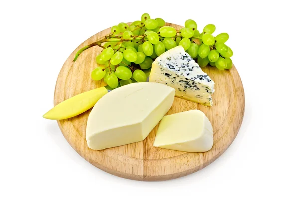 Cheese blue and suluguni with grapes — Stock Photo, Image