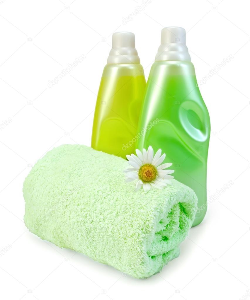 Fabric softener in two bottles with chamomile