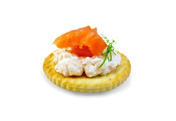 Crackers with cream and salmon — Stock Photo, Image
