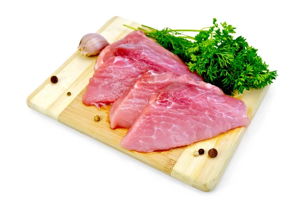 Meat pork slices with garlic — Stock Photo, Image