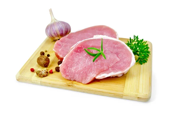 파 슬 리와 마늘 고기 돼지고기 슬라이스 — 스톡 사진