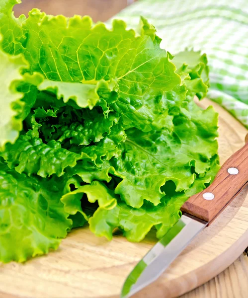 Зеленый салат с ножом на борту — стоковое фото