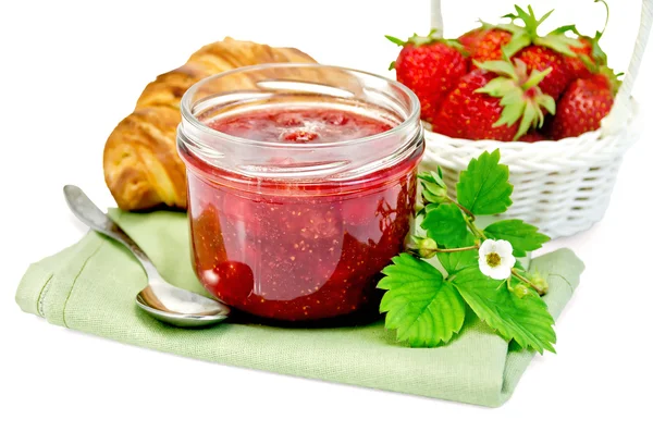 Jam of strawberry with a croissant — Stock Photo, Image