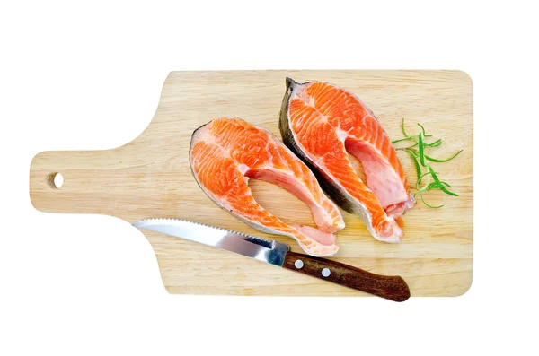 Forel op het bord met een mes en rozemarijn — Stockfoto