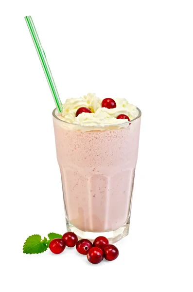 Milkshake with cranberries and cream — Stock Photo, Image