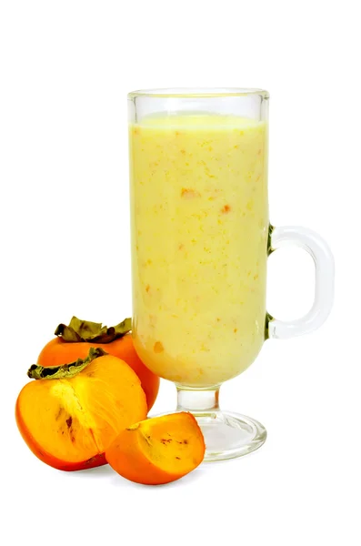 Milkshake with persimmons in goblet — Stock Photo, Image