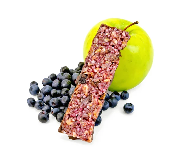 Granola bar with blueberries and apple — Stock Photo, Image