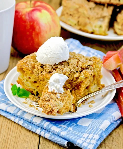 Pie with ice cream and fork on chalkboard — Stock Photo, Image