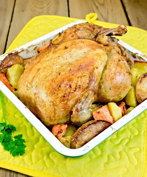 Hühnchen mit Gemüse in Blech und Petersilie gebacken — Stockfoto