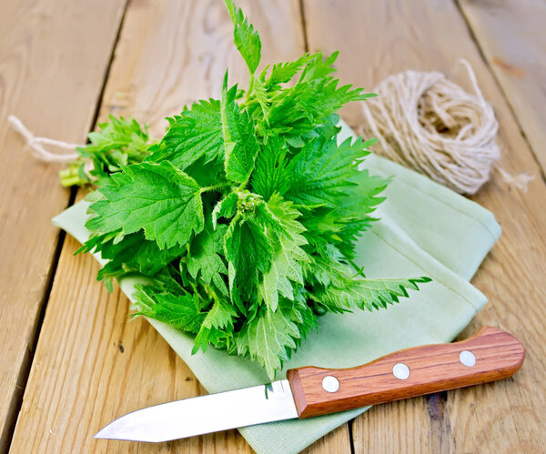 Nettle with napkin and twine on board