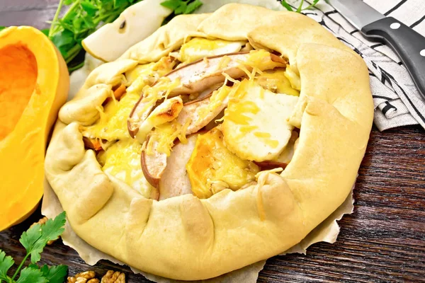 Tarte Citrouille Poire Fromage Pâte Molle Noix Sur Papier Serviette — Photo