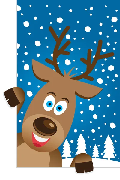 Cartão de Natal com um personagem bonito rena —  Vetores de Stock