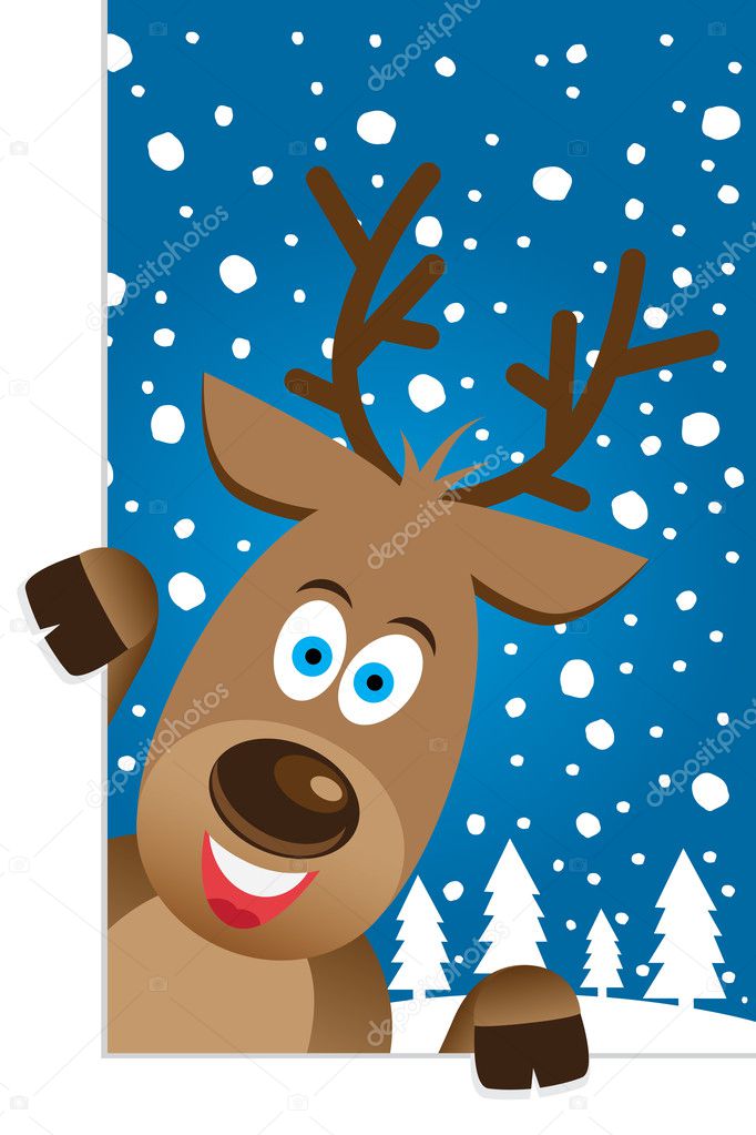 Christmas card with a cute reindeer character