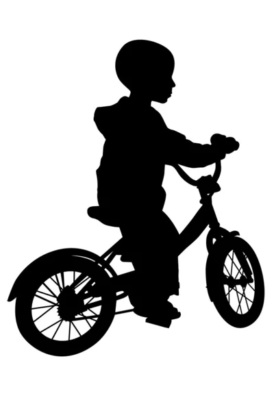 Pojke och cykel siluett — Stock vektor